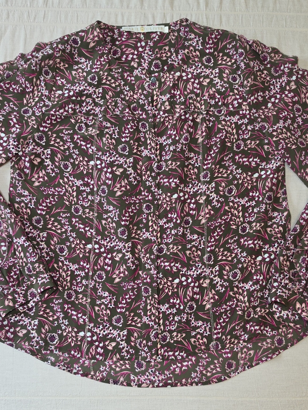 Marie Oliver Olive Ruffle Sleeve Blouse Women's Size Small